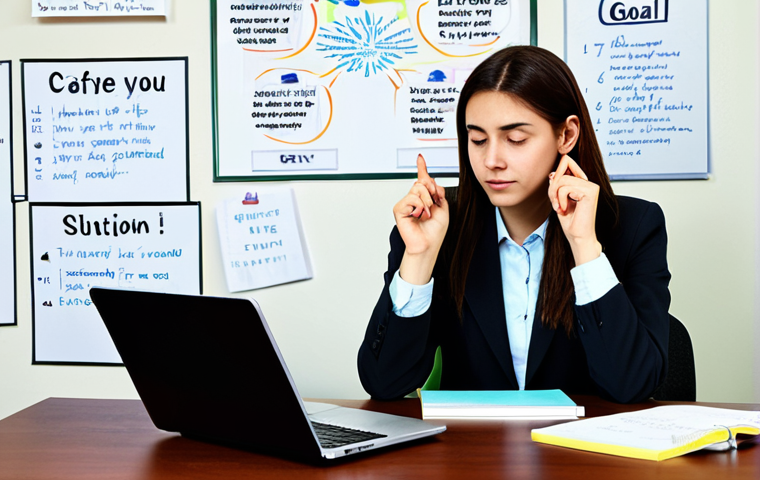Vision & Goal Setting**
"A young woman in a fully clothed, modest professional outfit, studying diligently at a bright desk covered in books and notes, laptop displaying a roadmap graphic, surrounded by inspirational quotes on the wall. Focus on determined expression, perfect anatomy, natural proportions, well-formed hands, proper finger count, safe for work, appropriate content, family-friendly, professional."
**