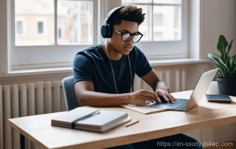 몰입형 학습 환경에서의 집중력 향상 전략 - **Prompt:** A young person, around 18-22 years old, sits calmly at a neat and organized desk, prepar...