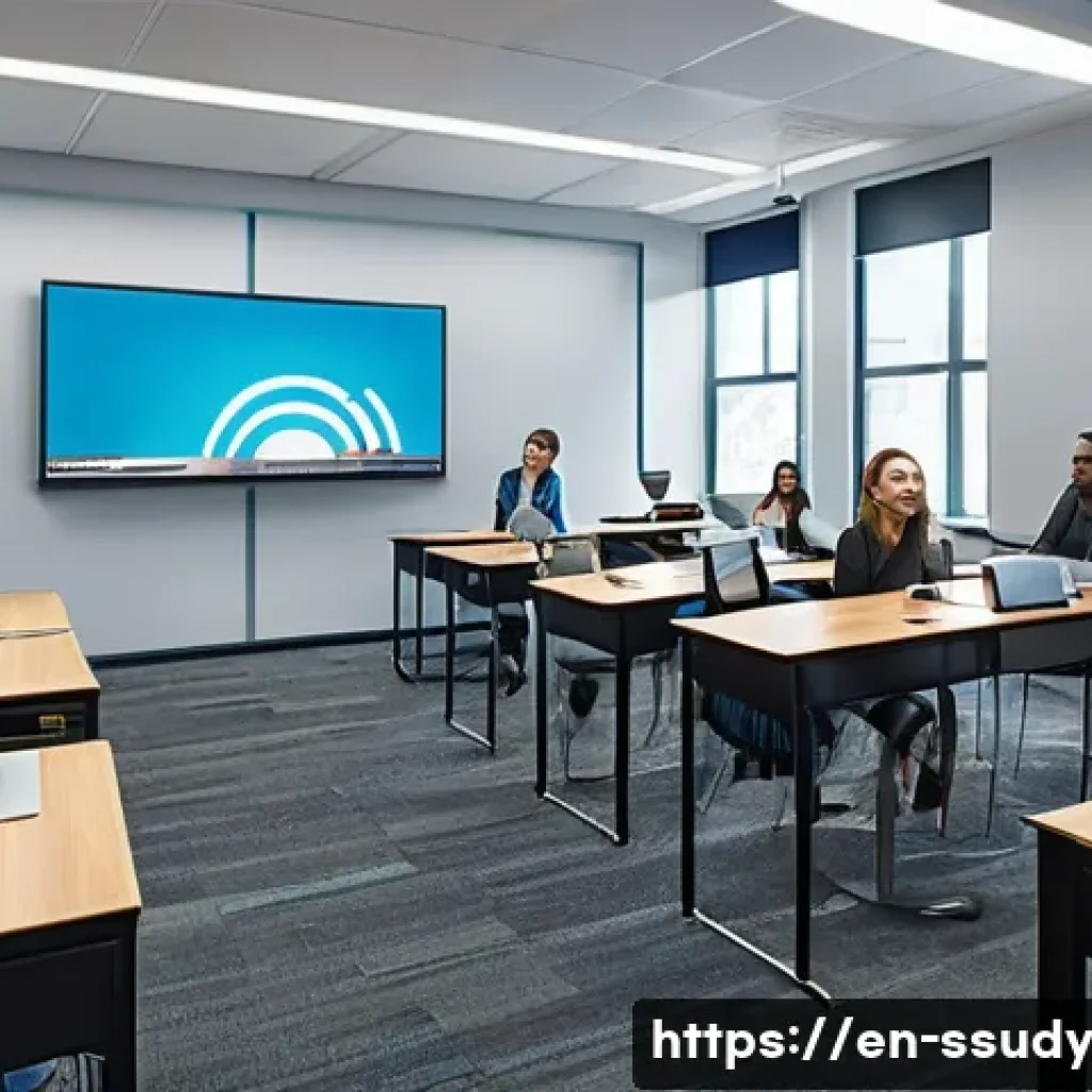 몰입형 학습 환경 구축을 위한 예산 계획 - A modern classroom scene showing a diverse group of educators engaged in a tailored immersive techno...