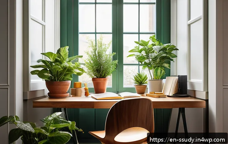 몰입형 학습에서의 감각적 자극의 중요성 - A cozy, modern study room bathed in natural morning sunlight streaming through large windows, featur...
